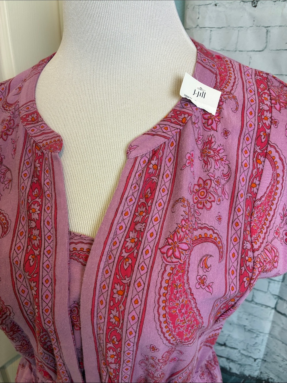 Pure Jill Border Print Maxi Dress Small Petite Pink Purple Paisley Casual NWT - Picture 14 of 16